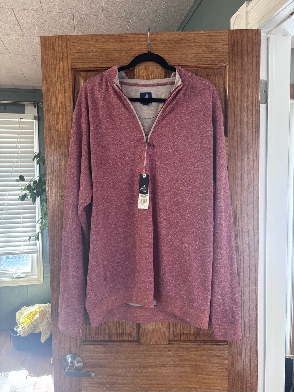 Men's Johnnie-O Heathered Red Quarter-Zip Pullover Sweater-New